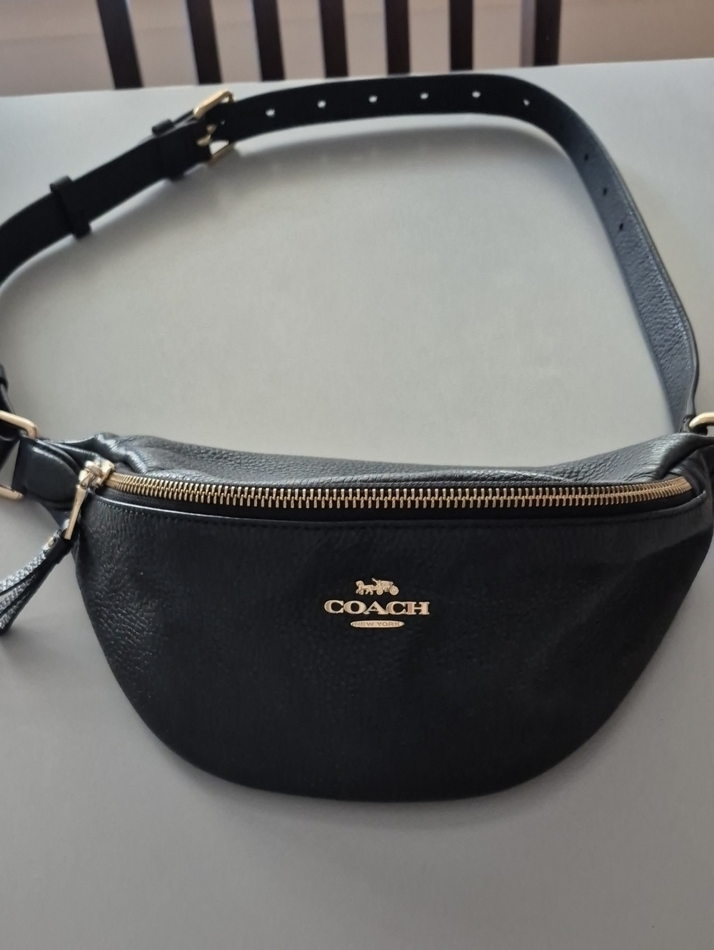Coach Black Leather Crossbody Belt Bag with Gold Hardware